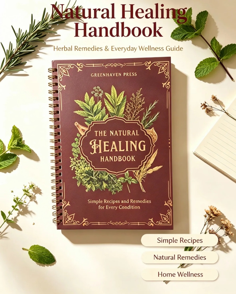 자연 치유 핸드북 천연 허브 요법 가이드북 가정 건강  - Herbal Wellness Recipes 리뷰 및 가격